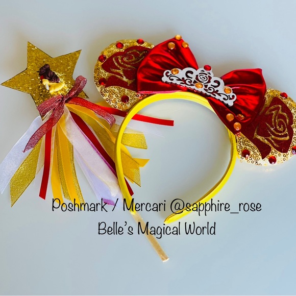 Belle Beauty & the Beast Toddler Girls 1 piece + Headband & Magic Wand Birthday - Picture 2 of 7